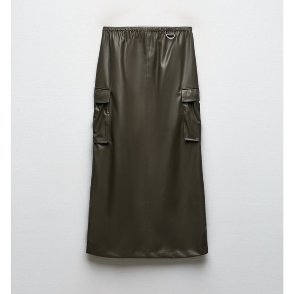 NWT Zara Woman Faux Leather Cargo Khaki Green Bloggers Fav Skirt Size S Small - Picture 7 of 14